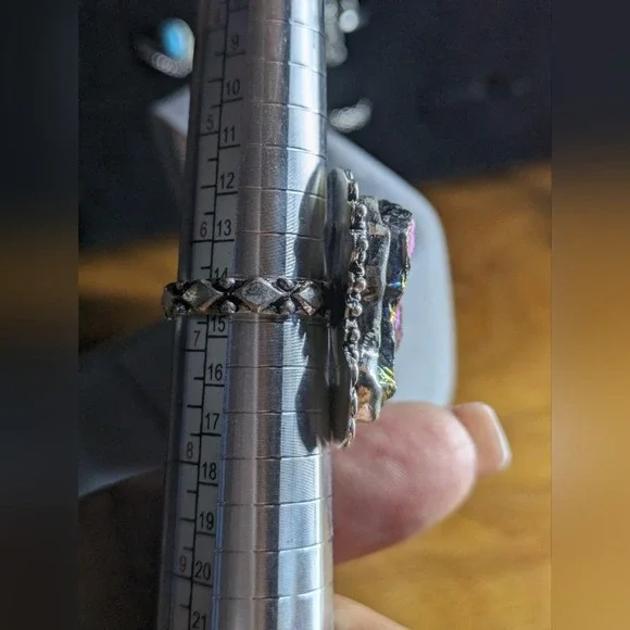 925 Sterling Silver Statement Ring Iridescent PeacocK Ore Stone Ring, Size 6.5‎ - Picture 6 of 6